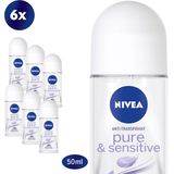 NIVEA Pure & Sensitive - 6 x 50 ml - Voordeelverpakking - Deodorant Roller