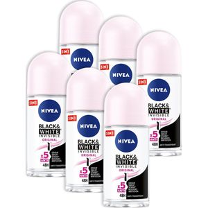 NIVEA Invisible For Black & White Clear Anti-Transpirant Deodorant Roller - Geen witte of gele strepen - Beschermt 48 uur - 6 x 50 ml - Voordeelverpakking