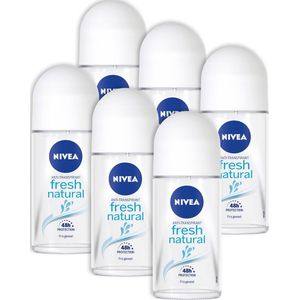 NIVEA Fresh Natural Anti-transpirant Deodorant Roller - 48 uur bescherming - Met Oceaanextracten - Aluminiumvrij - Antibacterieel - 6 x 50 ml - Voordeelverpakking