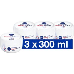 NIVEA Repair & Care Bodycrème - Body Care - Crème voor Zeer Droge Huid - 72 uur hydraterend - 3 x 300 ml