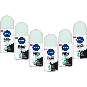 Nivea Deodorant roller Black & White Active - Voordeelverpakking 6 x 50 ml.