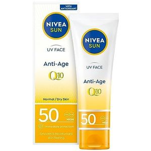 NIVEA UV Face SPF50 Q10 Anti-aging, 0% witte resten (50 ml), Q10 zonnebrandcrème voor het gezicht, uv-crème voor het gezicht, anti-aging crème met SPF50, verpakking kan variëren