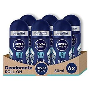 NIVEA MEN Dry Fresh Deodorant Roll-on Deodorant voor heren, 6 x 50 ml, met Dual Active formule, anti-ademende deodorant voor 72 uur intensieve frisheid op de huid