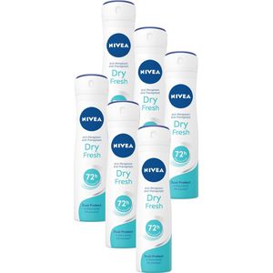 NIVEA Dry Fresh Deodorant Spray - Anti-Transpirant - 72 uur bescherming - Antibacterieel - Alcoholvrij - Frisse geur - 6 x 150 ml - Voordeelverpakking