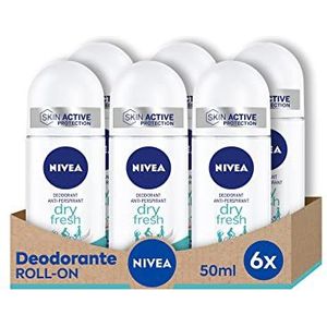 NIVEA Dry Fresh Roll-on deodorant 6 x 50 ml roll-on deodorant met Dual Active formule, anti-transpiratie deodorant voor 72 uur intensieve frisheid op de huid