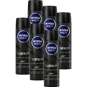 NIVEA MEN Deep Deodorant Spray - Dark Wood geur - Met black carbon - Beschermt 48 uur - Antibacterieel en alcoholvrij - 6 x 150ml - Voordeelverpakking