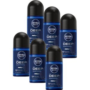 NIVEA MEN Deep Anti-Transpirant Deo Roller Dark Wood - 72 uur Bescherming - Deodorant - 6 x 50ml - Voordeelverpakking
