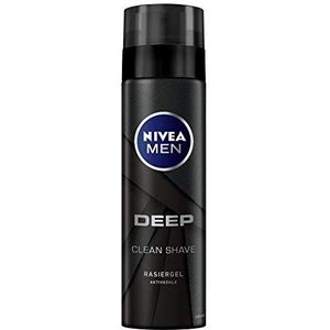 NIVEA MEN Diepe scheergel met actieve kool in verpakking van 6 (6 x 200 ml), bijzonder huidvriendelijke scheergel voor heren, verzorgt de huid met innovatieve formule tegen scheerletsels