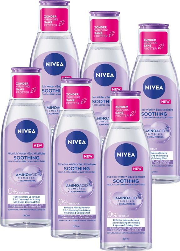 NIVEA Essentials Sensitive & Verzorgend - 6 x 200 ml - Micellair Water - voordeelverpakking