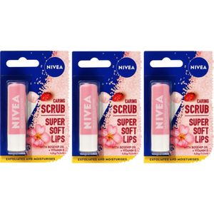 Nivea Caring Scrub Super Soft Lips Lippenbalsem - 3 x 5.5 ml