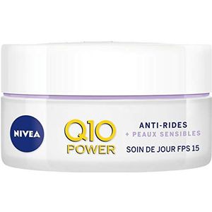 NIVEA Q10 Power dagverzorging, anti-rimpel + gevoelige huid FPS15 (1 x 50 ml), anti-aging crème verrijkt met Q10 & creatine, gezichtsverzorging voor dames met drop-extract