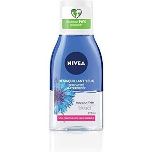 NIVEA Double Action Oogmake-up remover met korenbloem (1 x 125 ml), gezichtsreiniger verrijkt met gezuiverd water, gezichtsverzorging voor dames voor alle huidtypes, reisformaat