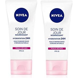 NIVEA Vochtinbrengende dagverzorging 24 uur FPS15 (1 x 50 ml), hydraterende gezichtscrème verrijkt met sheaboter, gezichtsverzorging voor dames voor de droge huid