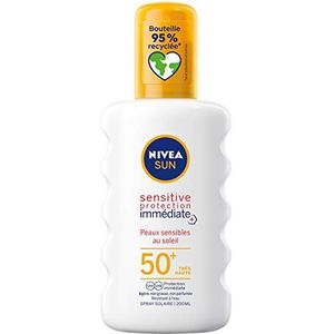 NIVEA SUN Sensitive zonnespray onmiddellijke bescherming SPF 50+ (1 x 200 ml), zonwering geschikt voor de gevoelige huid, zonnebrandcrème met lichte en vetvrije textuur