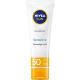 NIVEA SUN Face Sensitive Gezichtszonnecrème - Zonnebrandcrème Gezicht - SPF 50 - Voor de gevoelige huid - Parfumvrij - 50 ml