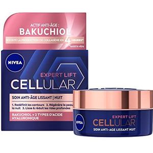 NIVEA Cellular Expert Lift Nachtverzorging (1 x 50 ml), anti-aging crème verrijkt met hyaluronzuur en bakuchiol, gezichtsverzorging voor dames voor alle huidtypes