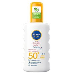 Nivea Sun Sensitiv Onmiddellijke bescherming, zonnespray, anti-zonneallergie, SPF 50+, 200 ml, verzorgende zonnespray voor de gevoelige huid, zonnemelk, als praktische spray