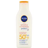 NIVEA Sun Sensitive Zonwerende crème Immediate Protect FP50+ in 200 ml fles, zonnemelk met aloë vera en antioxidanten, zonwering tegen zonneallergie