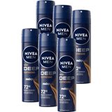 NIVEA MEN Deep Espresso Deodorant Spray - Anti-Transpirant Spray - 6 x 150ml - Voordeelverpakking
