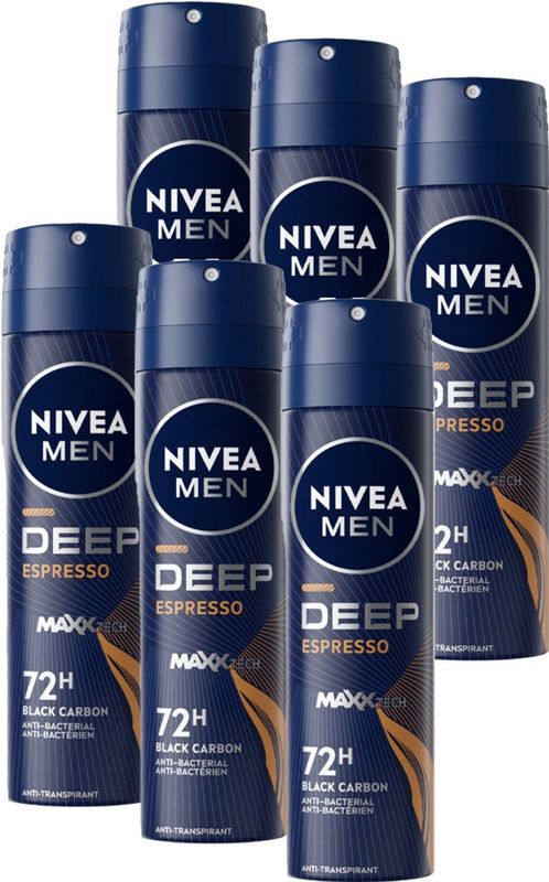 NIVEA MEN Deep Espresso Deodorant Spray - Anti-Transpirant Spray - 6 x 150ml - Voordeelverpakking
