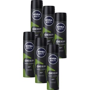 NIVEA MEN Deep Amazonia Deodorant Spray - 48 uur bescherming - Met black carbon - Antibacterieel - Amazonia-geur - 6 x 150ml - Voordeelverpakking