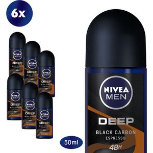 NIVEA MEN Deep Espresso Deodorant Roll On - 6 x 50ml - Anti-Transpirant - Voordeelverpakking