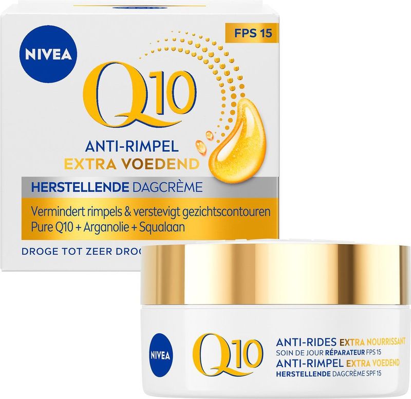 NIVEA Q10 Power Dagcrème Extra voedend – Anti-rimpel Crème – SPF 15 – Bio arganolie – Droge huid – 50 ml