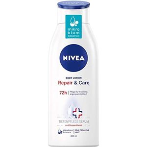 NIVEA Repair & Care Bodylotion (400 ml), lotion voor zeer droge huid en voor het verlichten van spanningen, houdt het microbioom van de huid in evenwicht en verzorgt bijzonder voorzichtig