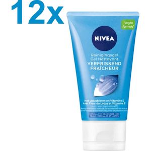 NIVEA Essentials Verfrissende Reinigingsgel Normale Huid - Reinigingsgel - Met Vitamine C & E - Vegan - 12x 150ml - Voordeelverpakking