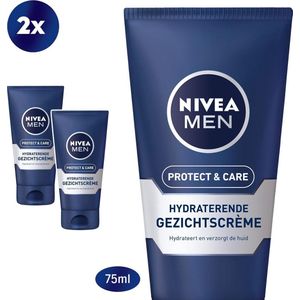 NIVEA MEN Protect & Care Hydraterende Gezichtscrème - Normale en droge huid - Met aloë vera en vitamine B5 - 2 x 75 ml