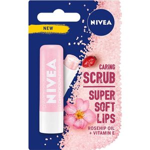 NIVEA 2 in 1 Verzorgende Lip Scrub met Rozenbottelolie (5,5 ml), Lip Scrub + Vitamine E, Lip Scrub Exfoliator Stick, Lip Balm Scrub + Natuurlijke Peeling Deeltjes, Exfoliërend Effect