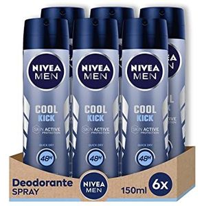 NIVEA Men Cool Kick Deodorant Spray 6 x 150 ml, heren deodorant met CoolCare-formule, anti-ademend voor 48 uur intensieve frisheid