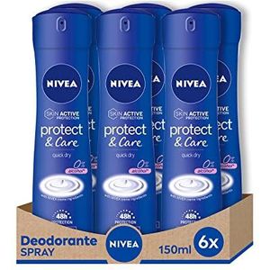 Nivea Protect & Care Spray Luchtverfrisser, 6 x 150 ml, antitranspirant zonder ethylalcohol, geur- en niet-irriterende luchtverfrisser voor effectieve bescherming