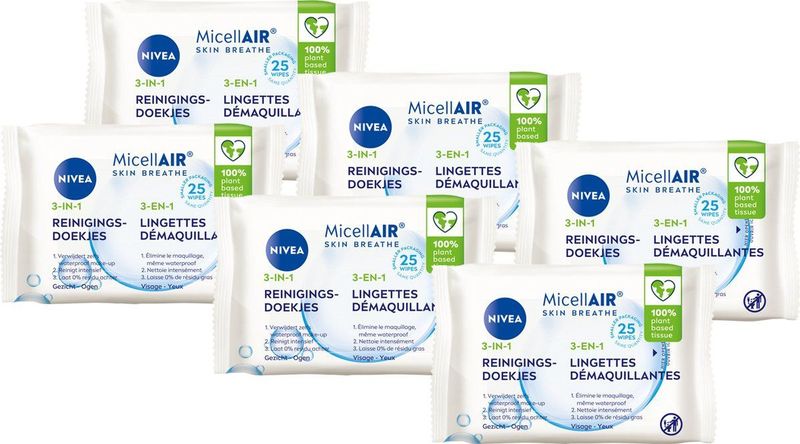 NIVEA - 3-in-1 Skin Breathe - Reinigingsdoekjes - Waterproof - 100% Plantaardig