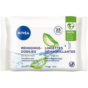 NIVEA Biologisch Afbreekbare Verfrissende Reinigingsdoekjes - Gevoelige huid - Biologische arganolie - Biologische aloë vera - 6 x 25 stuks