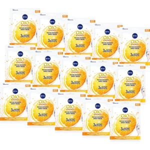 NIVEA Q10 Energy Tissue Masker - Gezichtsmasker - Doffe en grauwe huid - Q10 - Vitamine C - 15 stuks