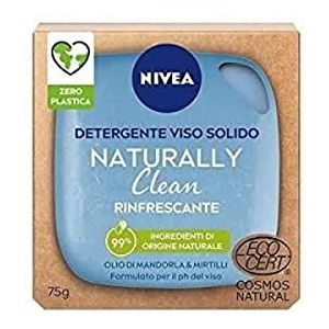 NIVEA Naturally Clean Vaste gezichtsreiniger, verfrissend, 75 g, vaste stofreiniger, 99% natuurlijk, met amandelolie en bosbessen, reinigingsmiddel met veganistische formule