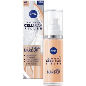 NIVEA Hyaluron Cellular Filler 3-in-1 verzorgende make-up #02 Medium (30 ml), hydraterende foundation met hyaluron, gezichtsmake-up