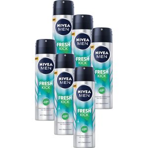 NIVEA MEN Fresh Kick Anti-Transpirant Spray - 48 uur bescherming - Met cactuswater - Alcoholvrij - 6 x 150 ml