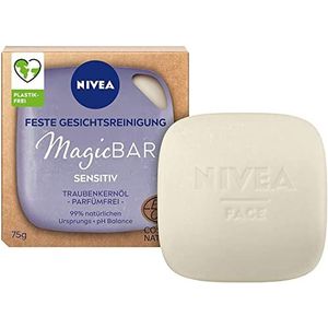 NIVEA MagicBar Sensitiv Gezichtsreiniger, 75 g, parfumvrije gezichtsreiniger, gecertificeerde natuurlijke cosmetica met druivenpitolie