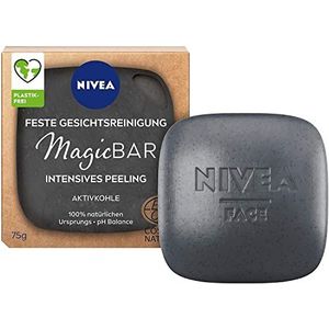 NIVEA MagicBar Vaste gezichtsreiniging, Intensieve peeling (75 g), matterende gezichtspeeling tegen mee-eters, gecertificeerde natuurlijke cosmetica met actieve kool