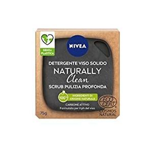NIVEA NATURALLY CLEAN Gezichtspeeling, vaste dieptereiniging, 75 g, 100% natuurlijke gezichtspeeling met actieve kool en citroenzuur, gezichtspeeling met veganistische formule