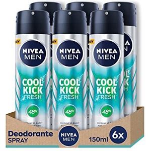 Nivea MEN Cool Kick Fresh Deodorant Spray 6 x 150 ml deodorant voor mannen voor alle huidtypes, anti-transpirant deodorant voor 48 uur frisheid en bescherming