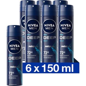 NIVEA MEN - Deep Black Carbon Beat - Deodorant Spray - 6 x 150ml - Antibacterieel - 72 uur Bescherming