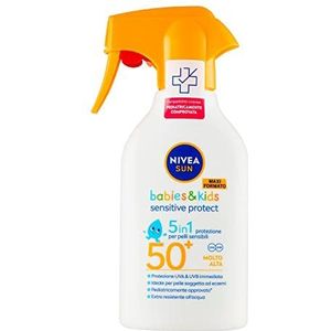 Nivea SUN Maxi Zonnespray Kids Sensitive Protect & Play SPF 50+ in 270 ml spuitfles, zonwering zonder geur, zonnecrème voor de gevoelige huid en baby's vanaf 6 maanden