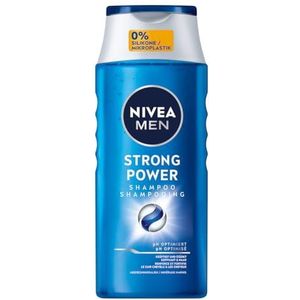 Nivea Men Strong Power Shampoo, 250 ml, versterkende shampoo zonder siliconen en microplastic, shampoo voor mannen met zeemineralen en pH-geoptimaliseerde formule