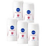 NIVEA Dry Comfort Anti-Transpirant Deodorant Stick - Antibacterieel - Alcoholvrij - 5 x 50 ml