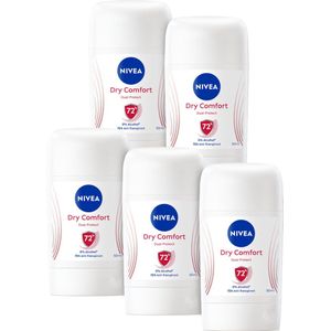 NIVEA Dry Comfort Anti-Transpirant Deodorant Stick - Antibacterieel - Alcoholvrij - 5 x 50 ml