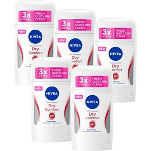NIVEA Dry Comfort Anti-Transpirant Deodorant Stick - Antibacterieel - Alcoholvrij - 5 x 50 ml
