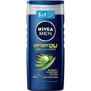 NIVEA MEN Energy douchegel (250 ml), huidvriendelijke pH-waarde, revitaliserende geur, douchegel met muntextract voor lichaam, gezicht en haar